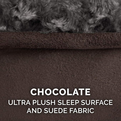 Furhaven Cooling Gel Dog Bed for Large Dogs w/ Removable Washable Cover, For Dogs Up to 150 lbs - Ultra Plush Faux Fur & Suede Luxe Lounger Contour Mattress - Chocolate, Jumbo Plus/XXL