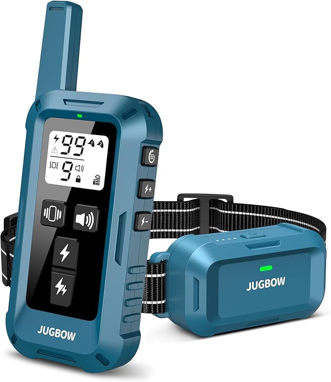 Jugbow Dog Shock Collar - 4200FT Dog Training Collar with Remote, IPX8 Waterproof Electric Dog Collar with 4 Training Mode for 10-120lbs Dogs(Blue)