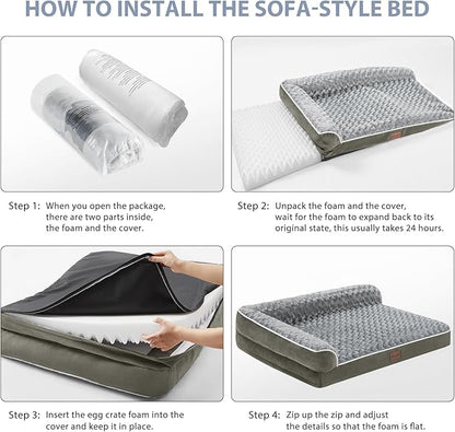 BFPETHOME Orthopedic Dog Beds for Large Dogs-Waterproof Sofa Dog Bed with Removable Washable Cover, Large Pet Bed with Waterproof Lining and Nonskid Bottom, Pet Bed for Dogs
