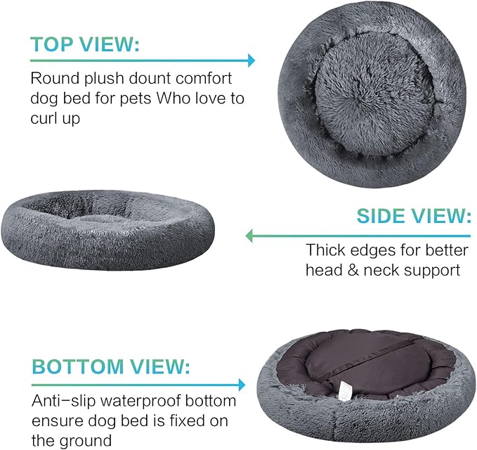 SAVFOX Plush Calming Donut Dog Beds for Small Dogs, Medium, Large & X-Large Breeds, Comfy Cuddler Dog Bed and Cat Bed in Faux Fur, Washable, Multiple Sizes S-XXL