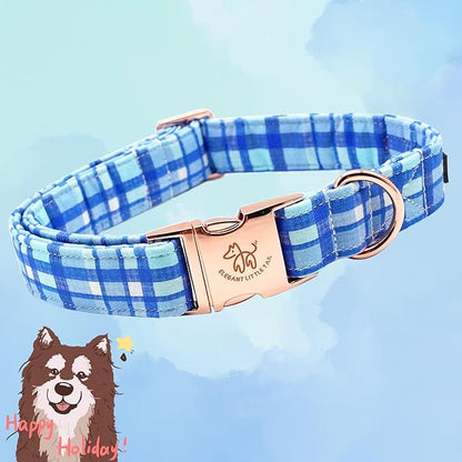 Elegant little tail Dog Collar, Blue Plaid Pattern Pet Collar Durable Cute Dog Collars Male or Female Pet Gift Adjustable Dog Collar for Large Dogs
