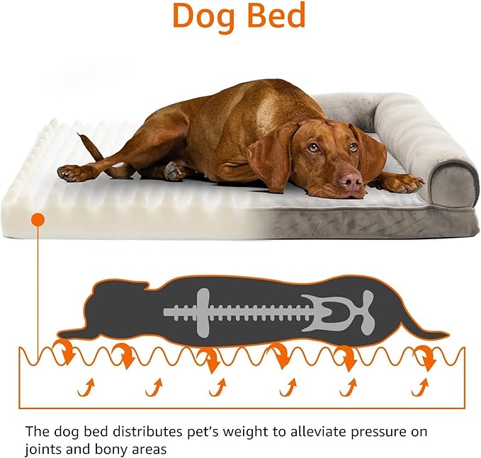 Amazon Basics Dog Bed with Cooling Gel Memory Foam, Pressure-Relief Support for Dogs up to 90lbs, Non-Slip Bottom, Machine Washable Cover, Extra Large Sized (44" x 35"), Taupe