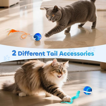 ddxcoo Automatic Interactive Cat Toy Ball for Indoor Cats, Carpet-Safe with Tangle-Free Tail, 3-Mode Touch Activated, Gen 3 High-Capacity 800mAh Battery (6-8H Play), Includes 2 Tails