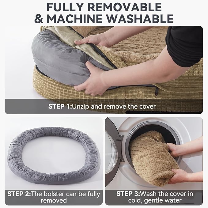 JOEJOY Orthopedic Dog Beds Large Sized Dog, XL Egg-Crate Memory Foam Pet Couch Bed with Bolster Sides, Waterproof Lining, Removable Washable Cover & Non-Slip Bottom, Light Brown