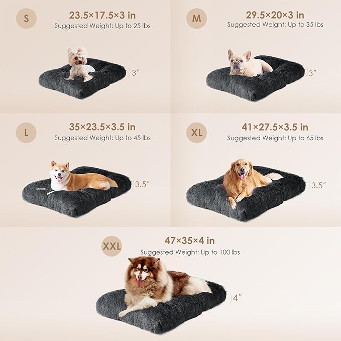 EHEYCIGA Fluffy Dog Crate Bed for Medium Dogs, Plush Faux Fur Crate Pad, Calming Anti Anxiety Medium Dog Bed, Washable Soft Warm Mat with Non-Slip Bottom, Dark Grey