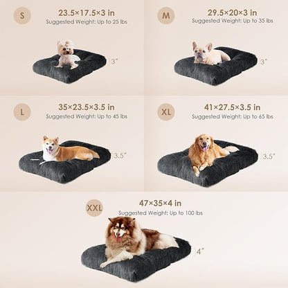 EHEYCIGA Fluffy XXL Dog Crate Pad, Plush Faux Fur Bed for Extra Large Dogs, Calming Anti Anxiety XXL Dog Bed, Washable Soft Warm Mat with Non-Slip Bottom, Dark Grey