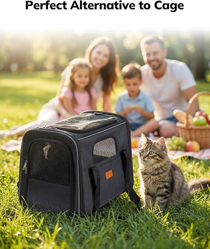 Morpilot Pet Travel Carrier Bag, Soft-Sided Dog Carrier Cat Carrier Pet Carrier, for Large Cats and Medium Puppies up to 25lbs, with Locking Safety Zippers, Foldable Bowl (Dark Gray)