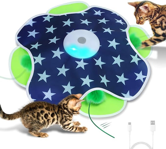 Saolife Interactive Cat Toys with Moving Feather Concealed in Mat, Motion Activated, Mouse Squeaky, Rechargeable Cat Exercise Toys for Bored Cats
