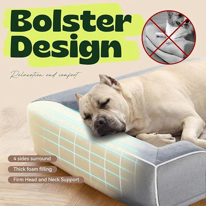 XXL Orthopedic Dog Couch Bed 48",Cooling Gel & Egg-Crate Memory Foam Dog Bed for Extra Large Dogs,Waterproof Removable Cover with High Resilience Bolster,Ideal for Senior Pets with Joint Pain,Grey