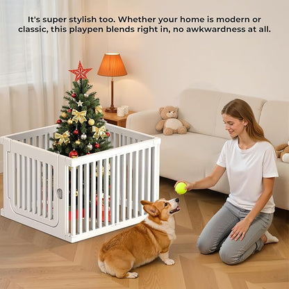Jatindear 23.6“ H Plastic Dog Playpen, 7 Panels Expandable & Durable Pet Fence - Indoor & Outdoor Portable with Secure Locking Door, Durable Safety Play Pen with Puppy, Cat, Small Animal(White)