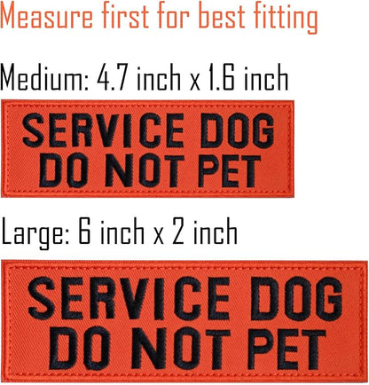 FITZNORA Embroidered Service Dog Do Not Pet Patches, 2 Pack Clear Sign with Hook and Loop Pieces, Easy to Read Tabs for Dog Vest Harness Collar, 4.7 x 1.5 inches