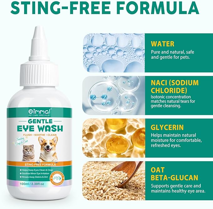 Pet Dog Eye Drops, Eye Drops for Dogs & Cats, Eye Drops and Wash for Pets, Soothes Irritation, Moisturizes Dry Eyes, Safe & Gentle Formula Daily Pet Care 100ml