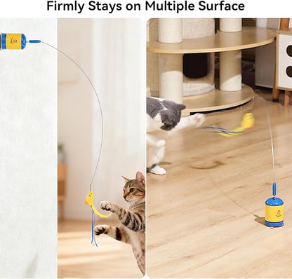 Migipaws Interactive Automatic Cat Teaser Wand Toy with Strong Suction Cup, 70cm Flexible Wire & DIY Bending Design, Rechargeable Cat Exercise Toy with Auto Timer for Indoor Cats(Blue)