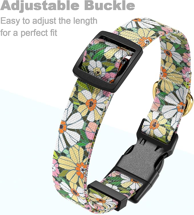 Rnivvi Dog Collar for Small Dogs, Floral Heavy Duty Adjustable Puppy Collar with Quick Release Buckle for Girl & Female, Pet Accessories for Walking Running, S Length 3/4" Width, Abstract Flowers