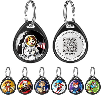 QR Code Dog Tag and Cat Tag, Scan to Reunite Faster, Waterproof and Durable, Lightweight and Quiet, Updatable Contact Info, with Eye-Catching Pet Character Design, Black-Astronaut
