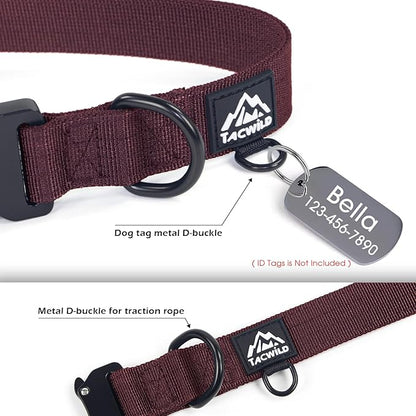 Heavy Duty Dog Collars for Medium and Large Dogs - Adjustable, Chew Proof Nylon Collar with Metal Quick Release Buckle and D-Ring for Dog Tags (Burgundy, XL)