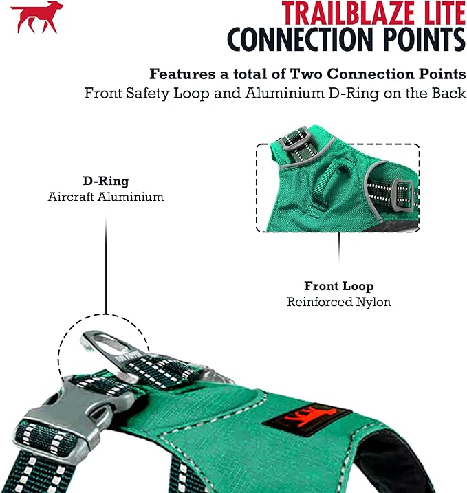 Tuff Pupper All-Day Wear Dog Harness | for Walking, Trail Running, Hiking | Front & Back Leash Clips | Reflective Trim | Easy On/Off Buckles | Lightweight Breathable | No Pull Design (Small, Teal)