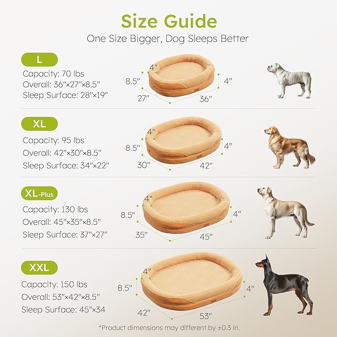 CWAWZ XL Orthopedic Dog Bed, Extra Large Dog Bed, Dog Sofa for Large Sized Dogs with Full-Surround Bolsters, Dual-Sided Dog Cooling Bed with Memory Foam, Washable Pet Sofa with Nonslip Bottom, Brown