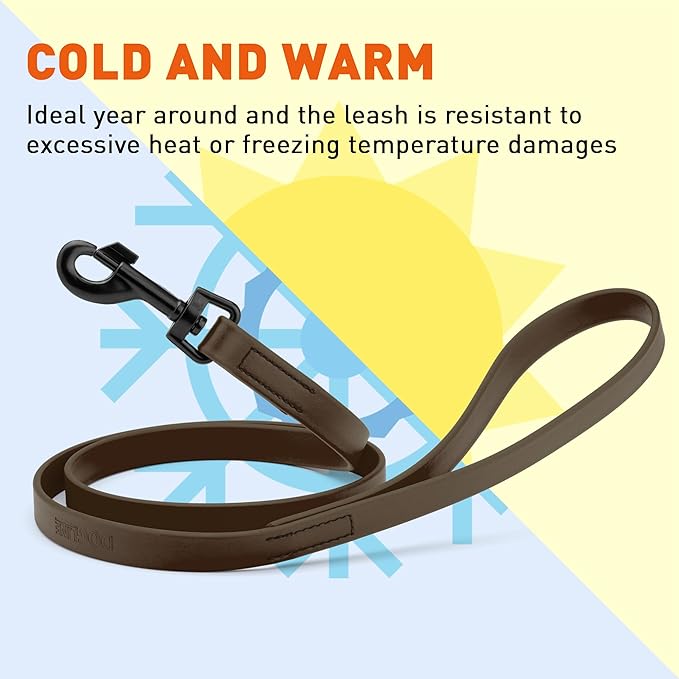 Dogline Biothane Waterproof Dog Leash Strong Coated Nylon Webbing with Black Hardware Odor-Proof Easy to Clean High Performance for Small or Large Dogs Made in USA 4 or 6 ft Lead, Dark Chocolate Brown