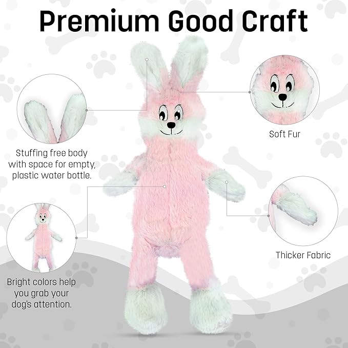 FGA MARKETPLACE Pink Rabbit Dog Toy Flat NO Stuffing NO Squeak, Funny Style Will Entertain Your Pet for Hours, Recommended for Small and Medium Dog 21 INCH Long