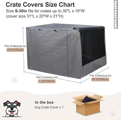 HiCaptain Breathable Dog Crate Cover 30 Inch, Durable Heavy Duty Kennel Cover, Dual Zippered Panels, Windproof Waterproof UV-Resistant(Grey)