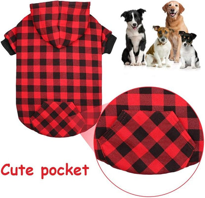 Red Plaid Dog Hoodie Sweater for Dogs Pet Clothes with Hat and Pocket（XS）