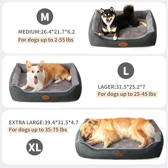 Tidore Orthopedic Dog Beds for Medium Dogs, Durable Egg Crate Foam Sofa Dog Bed wit Washable Removable Cover,Waterproof Lining,Pet Bed for Large Dogs (Dark Grey-Velvet, 31.5" L x 25.2" W x 7" Th)