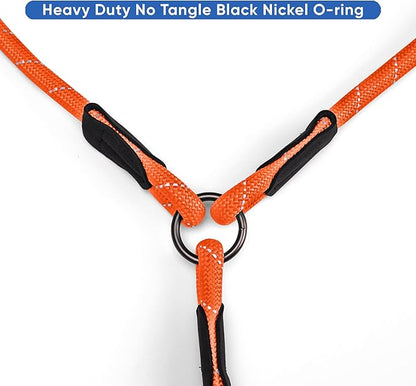 Pawtitas Double Leash for Two Dogs Great for Walking & Training Comfortable Shock Absorbing Reflective Pet Rope Leash for 2 Dogs 6ft - Medium/Large - Orange