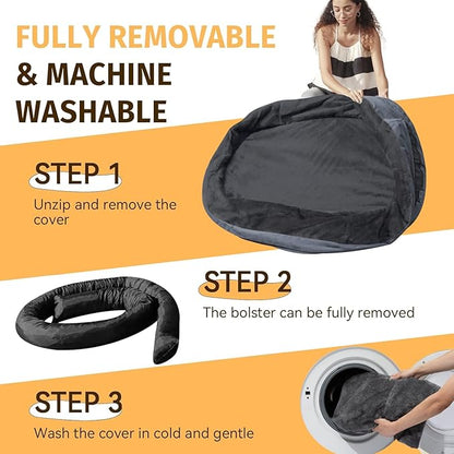 Orthopedic Waterproof Large Dog Bed: Washable Dog Bed with Bolsters - Removable Orthopedic Cover for Medium L XL Large Sized Pet - Non-Slip - Dark Gray