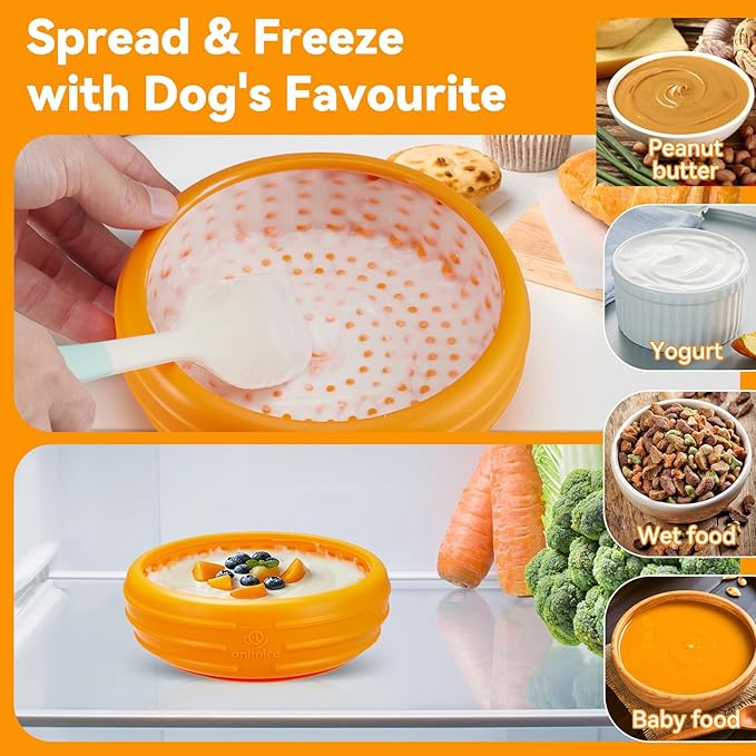 Dog Lick Bowl, Animire Freeze Lick Mat for Dogs, Non-Slip Slow Feeder Licking Bowl Enrichment Treat for Distraction Anxiety Relief, Food Grade Silicone, Dishwasher Safe(Orange,S)