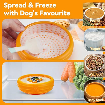 Dog Lick Bowl, Animire Freeze Lick Mat for Dogs, Non-Slip Slow Feeder Licking Bowl Enrichment Treat for Distraction Anxiety Relief, Food Grade Silicone, Dishwasher Safe(Orange,XL)