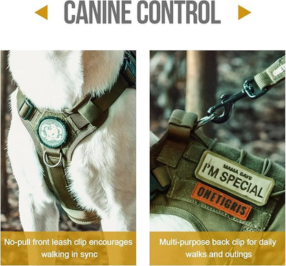 OneTigris Tactical Dog Harness Vest,No-Pull Service Dog Vest with Hook & Loop Panels,Adjustable Dog Vest Harness for Walking Hiking Training(Green,XXS)