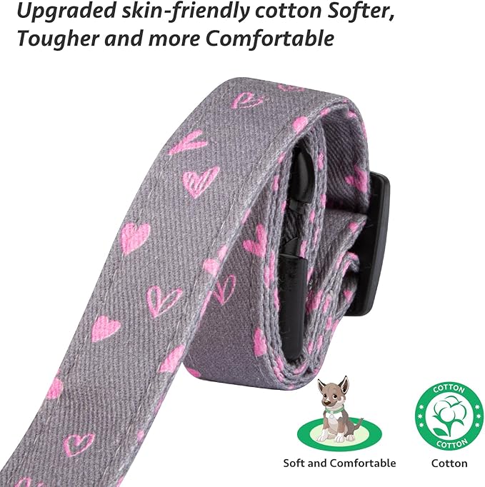 Cotton Handmade Dog Collar Cute and Distinctive Patterns Grey Heart with Pendant for Girl Boy Dogs Collars M