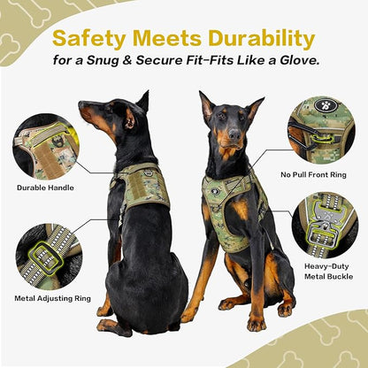 PawsPassion No Pull Dog Harness for Medium Large Dog, Heavy Duty Tactical Adjustable Pet Harness, Voyager Service Vest Harness with Easy Control Handle Reflective Strip (Forest Recon, L)