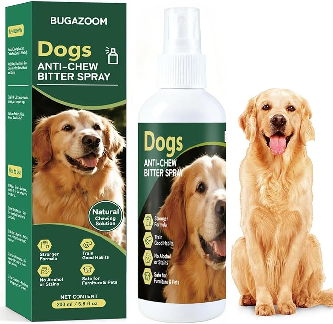 Dog No Chew Spray, Bitter Dog Deterrent Spray for Furniture & Carpet, Pet Corrector & Training Spray for Dogs & Puppies, Safe & Natural, Prevent Peeing, Biting, Chewing & Licking Injuries, 200ml