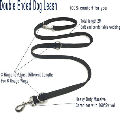 Dog Leash-Multifunctional Double Ended,for Obedience Training Or Distance Work Easy to Use,Lightweight,Soft&Durable Convertible Hands Free,Crossbody,Over Shoulder (Black, 2M*2.5CM)