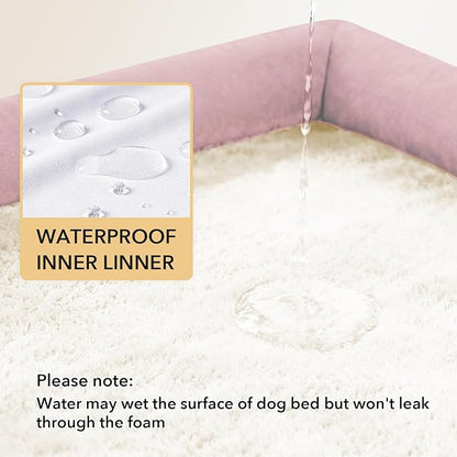 Casa Paw Orthopedic Dog Beds for Large Sized Dogs, Waterproof Egg Crate Foam Large Dog Couch Beds with Comfy Bolster 36x27Inch, Washable Pet Beds with Removable Cover and Nonskid Bottom, Pink