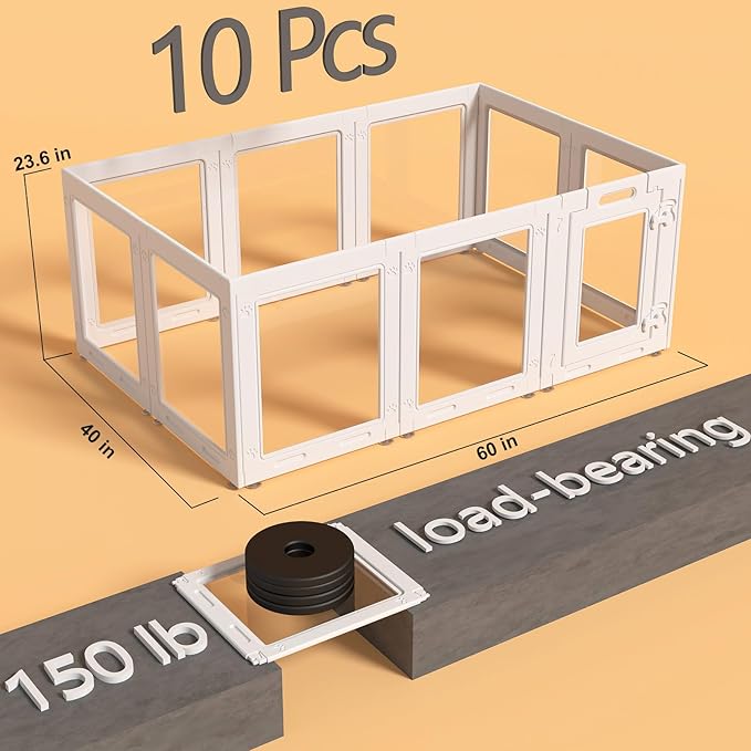Clear Acrylic Dog Playpen with Door,23.6" Puppy Playpen,Easy Assemble Pet Fence,10-Panel for Puppies/Small Dog Play Pen Indoor (White, 23.6 Inch-H, 10 Panel)