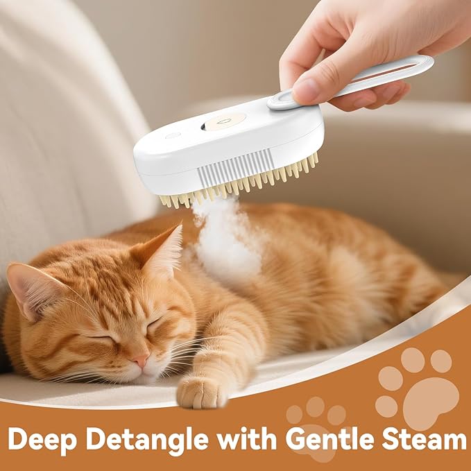 TOOLIAR 4 in 1 Pet Steam Brush for Shedding,Rechargeable cat brushes for indoor cats,Quiet Detangling Brush for Long Haired Cats and Dogs(White)