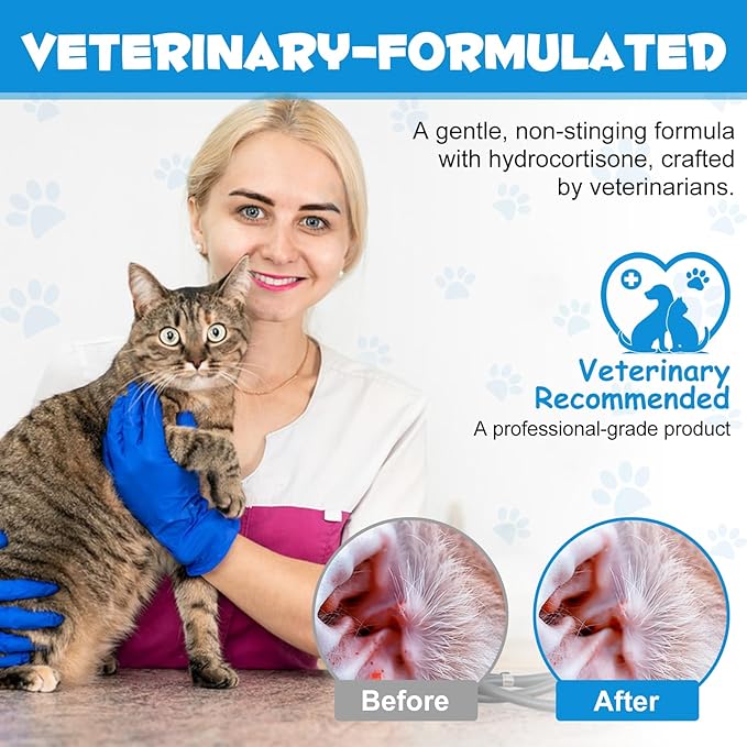 Ear Infection Treatment Drops for Dogs and Cats,with 1% Hydrocortisone Soothing Dog Yeast Infection, Itchy Ear Relief-Treats Ear Infections for Dogs & Cats - 2 fl oz