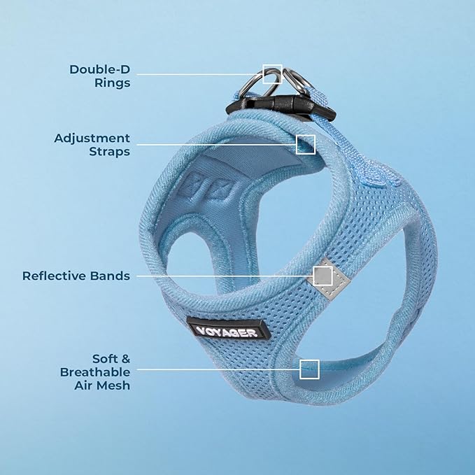 Best Pet Supplies Voyager Step-in Air Harness - All Weather Mesh, Reflective, No Pull Harness for Dogs, Cats - Secure with Hook & Loop Fastener, Buckle, Double D-Rings - Baby Blue, XXXS