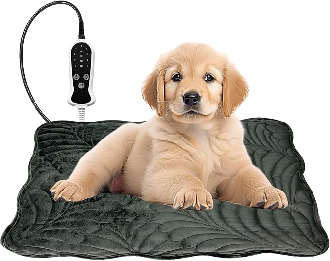 Quwzayail Pet Heating Pad for Cats Waterproof 9 Gears and time Settings Switch, Adjustable Heated Cat Bed, Adding Wire Rope Wires Cat Warming(22.0" L x 18.0" W x 0.5" Th, Dark Grey)