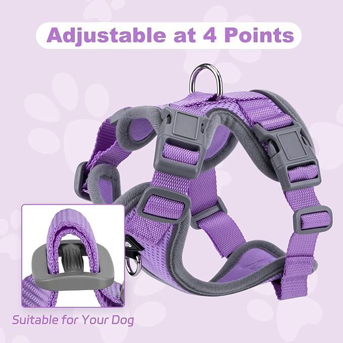 Small Dog Harness and Leash Set，No Pull Adjustable Pet Harness for Small Dogs ，Breathable Mesh Reflective Dog Vest Harness (Light Purple, M)