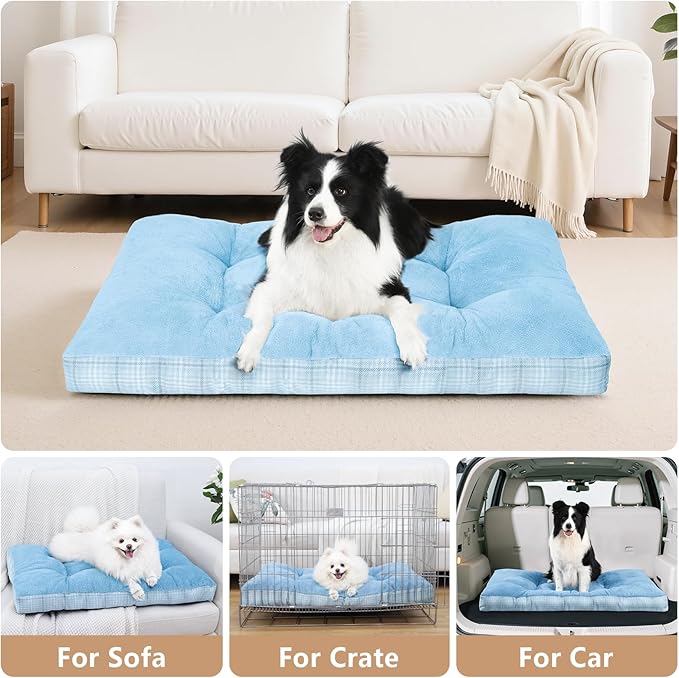 MIHIKK Washable L Dog Bed for Large Dogs with Anti-Slip Bottom, Premium Foam Pet Pad for Crate for Large Medium Small Sized Puppies, 35" x 23" Blue