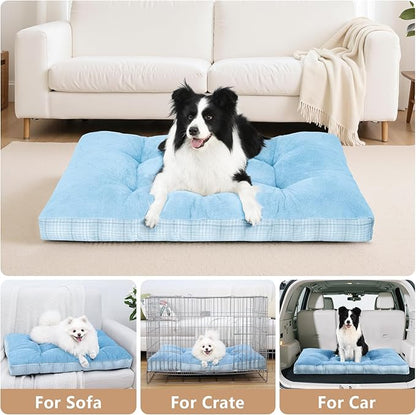 MIHIKK Washable L Dog Bed for Large Dogs with Anti-Slip Bottom, Premium Foam Pet Pad for Crate for Large Medium Small Sized Puppies, 35" x 23" Blue