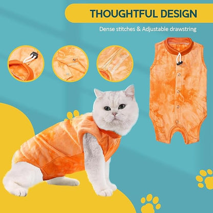 Avont Cat Recovery Suit - Kitten Onesie for Cats After Surgery, Cone of Shame Alternative Surgical Spay Suit for Female Cat, Post-Surgery or Skin Diseases Protection -Tie-dye Orange(L)