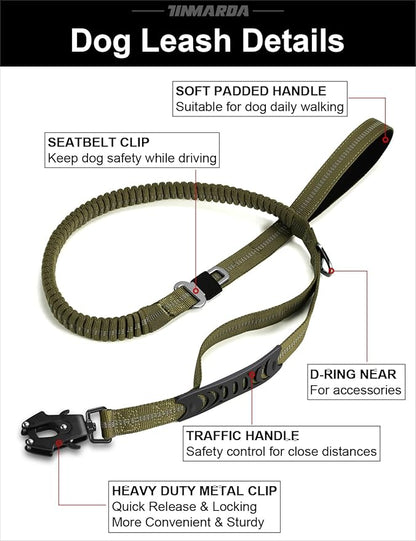 TINMARDA Heavy Duty Dog Leash with 2 Padded Handles & Advanced Easy Metal Clip, 4-6FT Shock Absorbing No Pull Dog Leashes for Medium Large Dogs That Pull (Army Green)