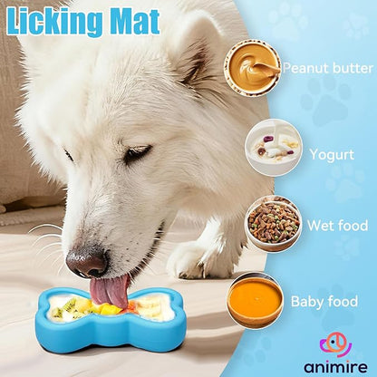 Lick Mat for Dogs, Animire Anti-Spilled Bow Tie Lick Bowls for Anxiety Relief, Silicone Slow Feeder Licking Pad with Suction Cups, Freezeable Dog Enrichment Toy for Boredom(Light Blue,S)