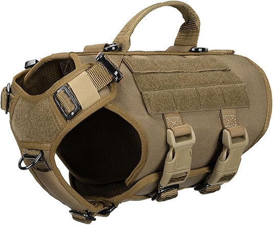 ICEFANG GN3 Tactical Dog Harness with 6X Buckle,Dog Molle Vest with Handle,3/4 Body Coverage,Hook and Loop Panel for ID Patch,No Pulling Front Clip (S (22"-27" Girth), CoyoteBrown)