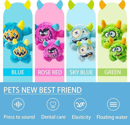 FCCUM Squeaky Plush Pet Toy Ball, Dental Care, Skin-Friendly and Soft and Relieve Stress, Little Monster Plush Ball Toy Suitable for All Breeds (Sky Blue,Small)